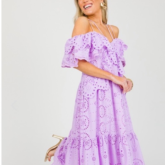 NWT Lavender Eyelet Off-Shoulder Dress, M - Picture 3 of 6